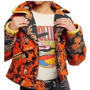 Free People Orange Black Mosaic Tapestry Motorcycle Jacket— SAMPLE SIZE